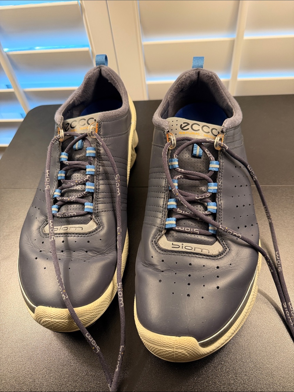 Ecco Men’s Navy Leather Sneakers with Light Blue Accents